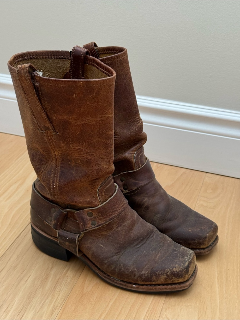 Men's Brown Leather Harness Boots